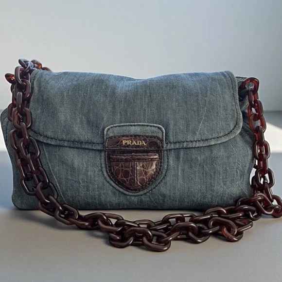 Prada | Bags | Prada Archive Denim Xl Shoulder Bag Tortoiseshell